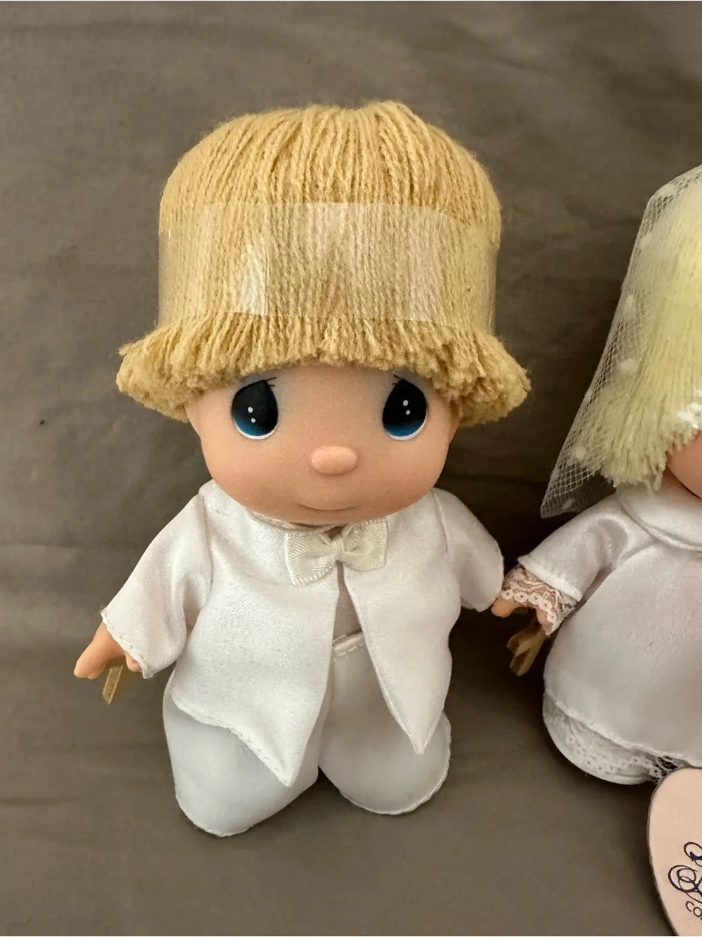 Precious Moments Blonde Bride and Groom Dolls in White Outfits
